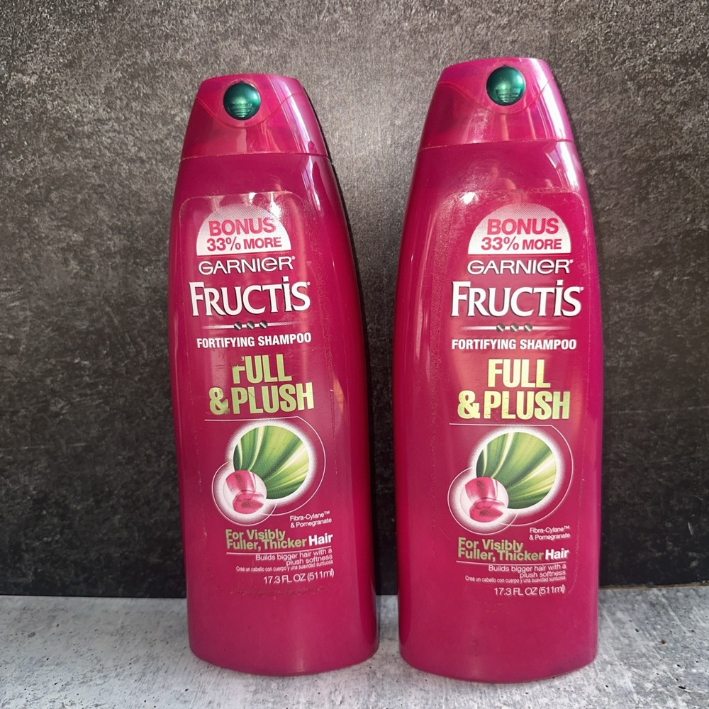2 Lot Garnier Fructis Full & Plush Fortifying Shampoo Thicker Hair 17.3 Oz
